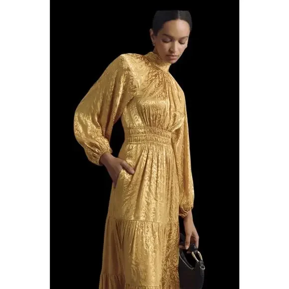 Anthropologie Gold Holiday New Year The Somerset Maxi Dress: Mock-Neck Edition - Picture 3 of 7